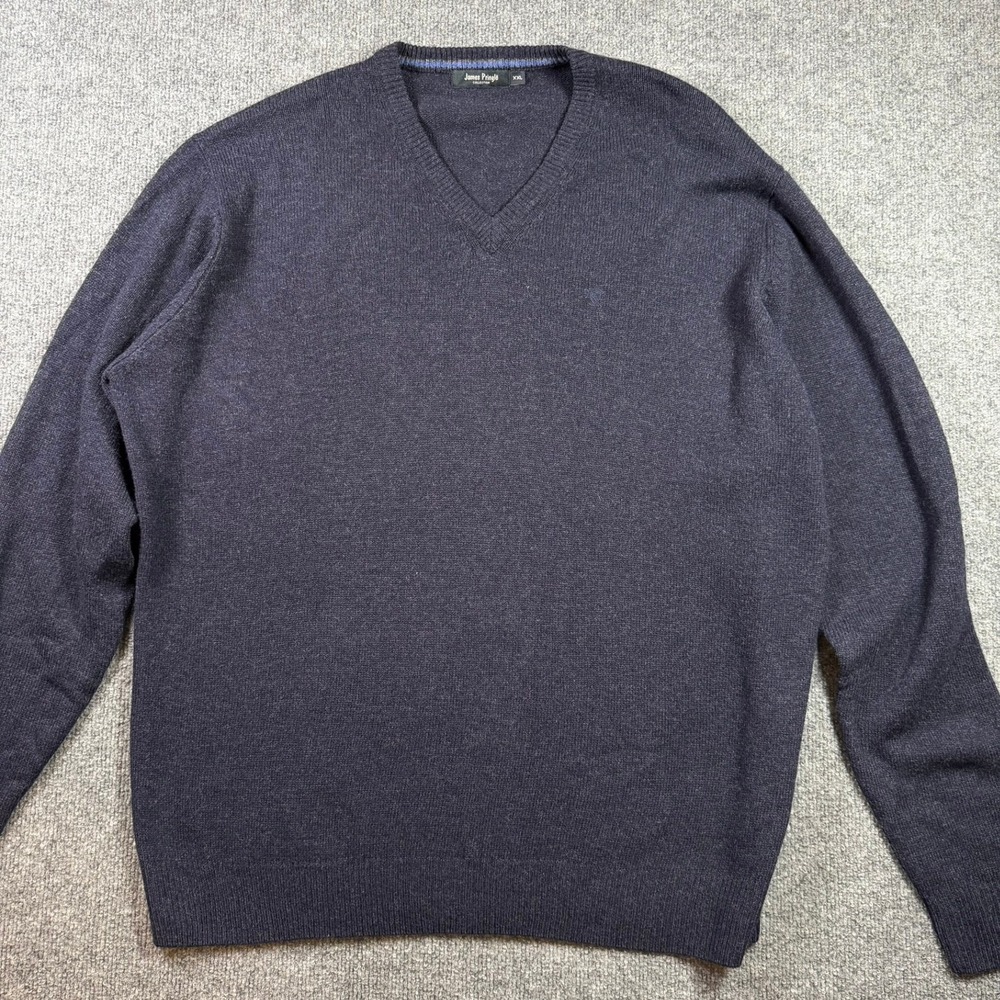 James Pringle Sweater Mens XXL Navy Blue Pure New Wool V-Neck Knit Pullover